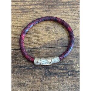 Nialaya RARE Vintage Red/Maroon Snakeskin Leather Bracelet CZ 925 Gold Plated 8"